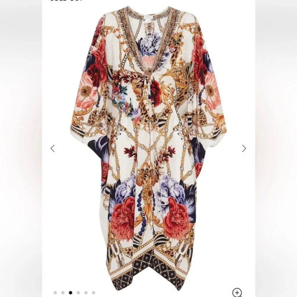 Made with Love short Kaftan Dress Embellished Ruffled Dolman Sleeves S